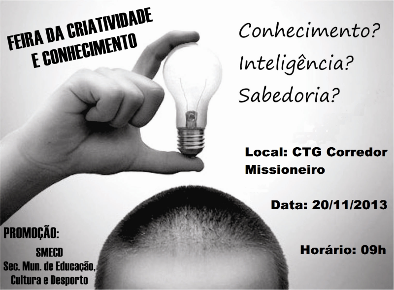 Feira da Criatividade e Conhecimento será dia 20